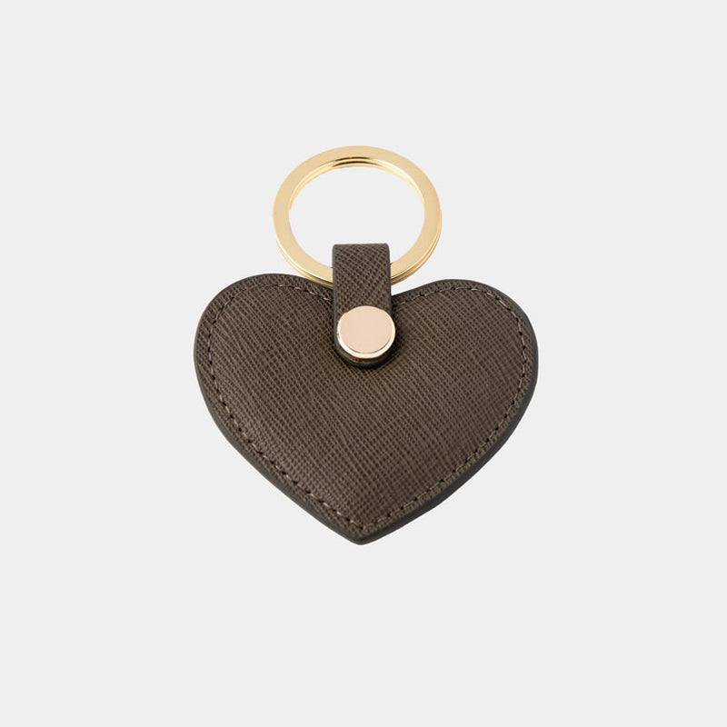 Saffiano Leather Heart Shaped Khaki Key Holder