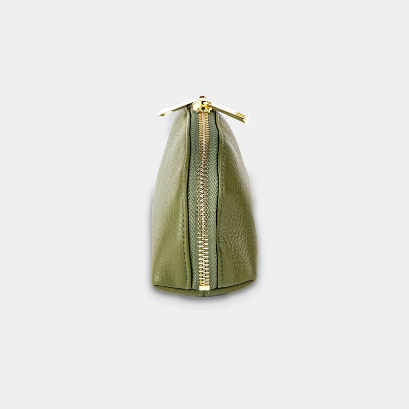 Olive Green Pebble Leather Mini Travel Pouch